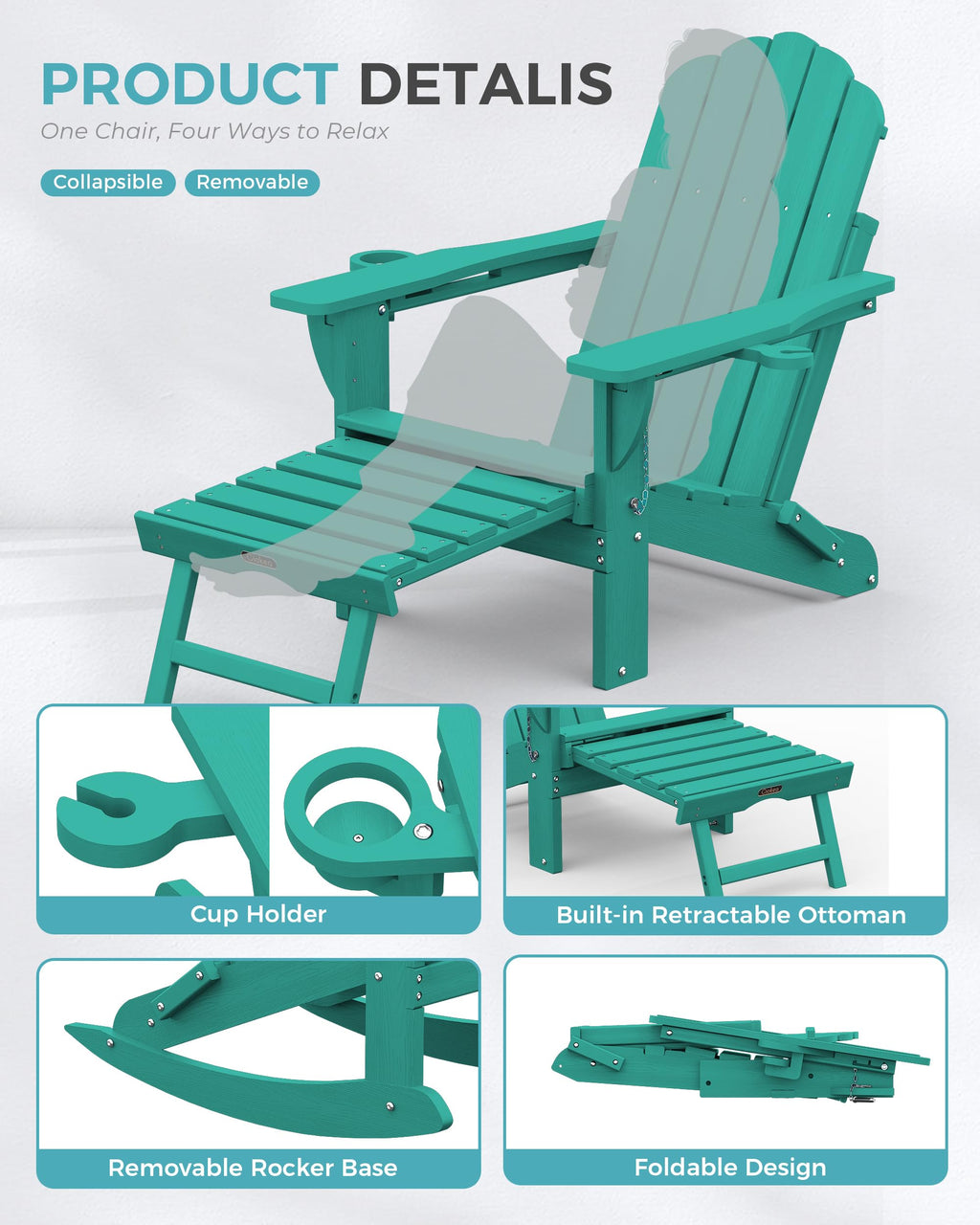 Adirondack Rocking Chair with Footrest W245829