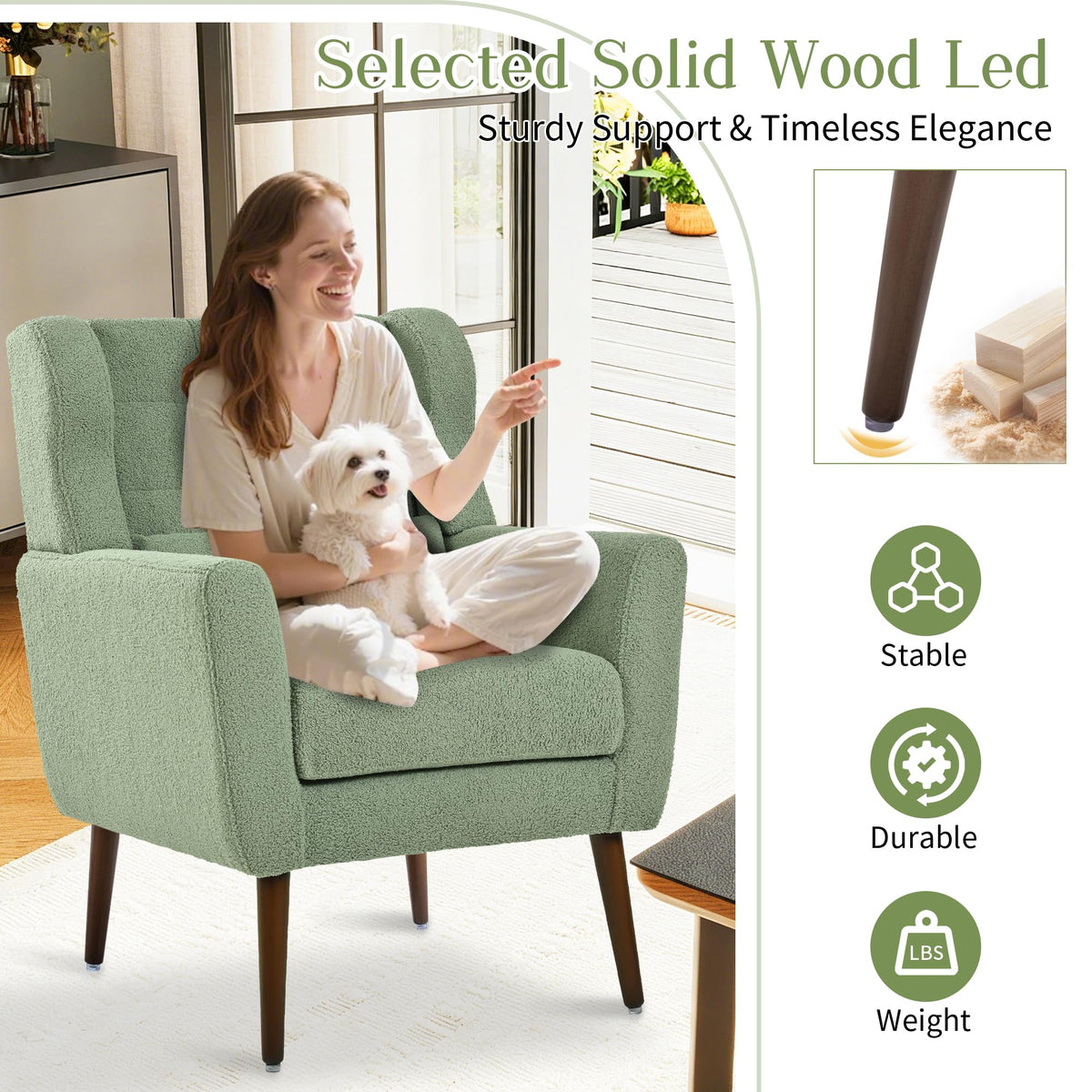 Green Teddy Upholstered Armchair Set of 2 with Lumbar Pillow S926