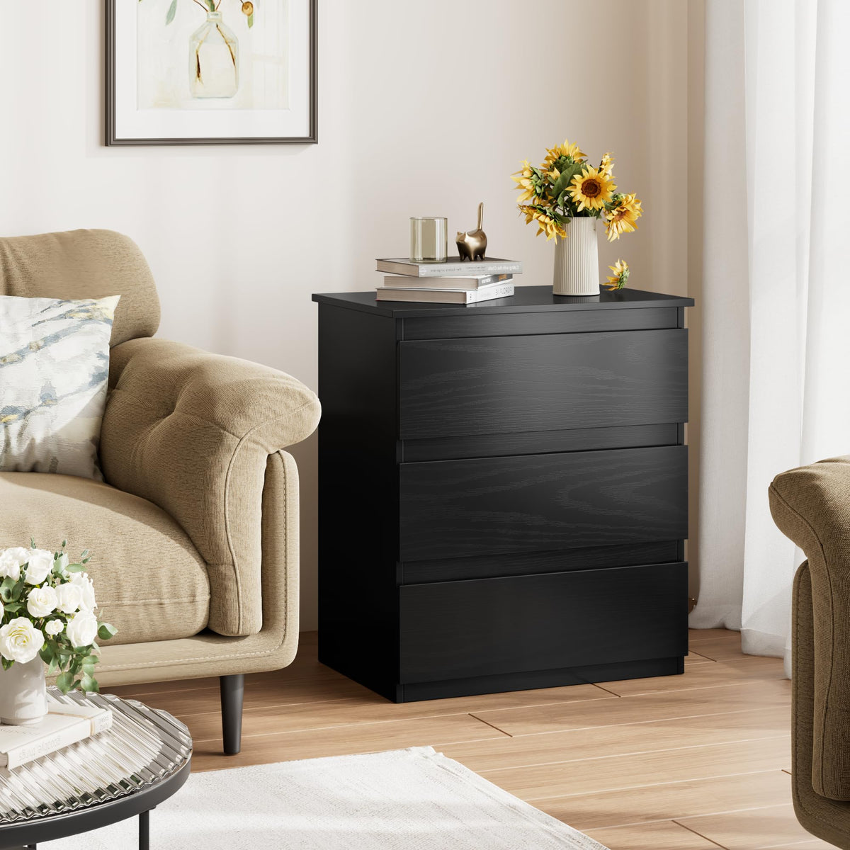 Black 3 Drawer Nightstand P234799
