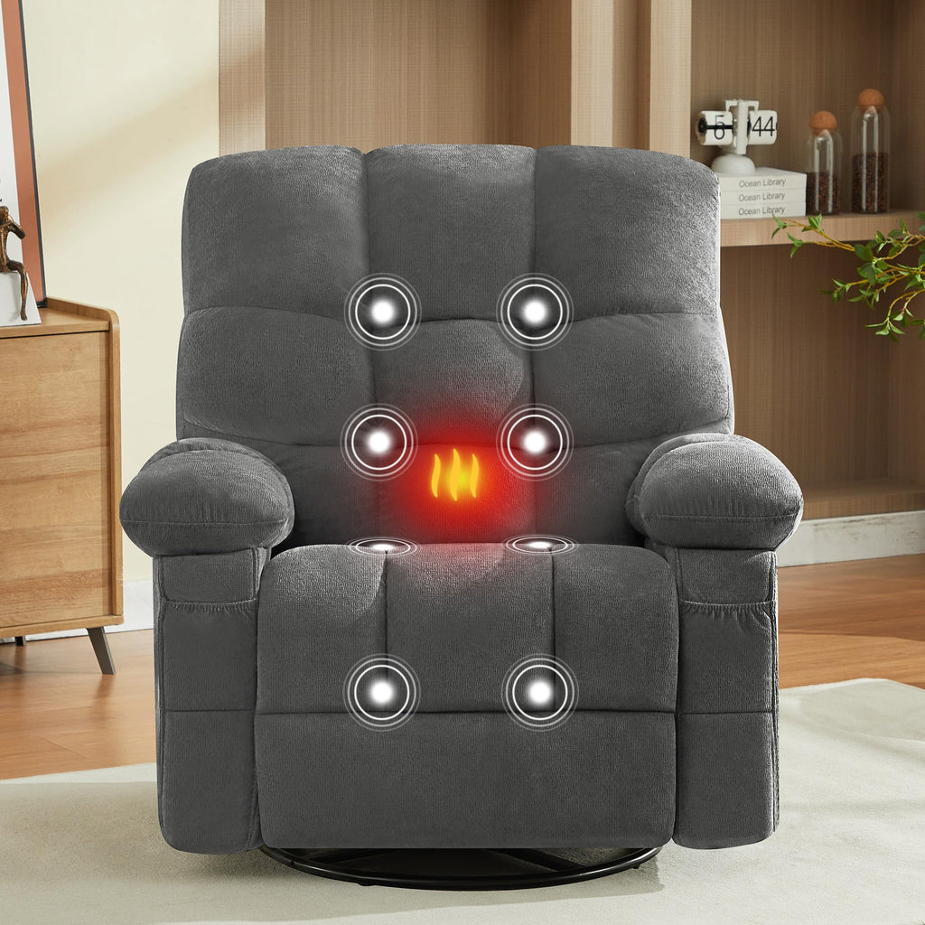 Oversized Swivel Recliner Chair with Vibration & Lumbar Heat P798696