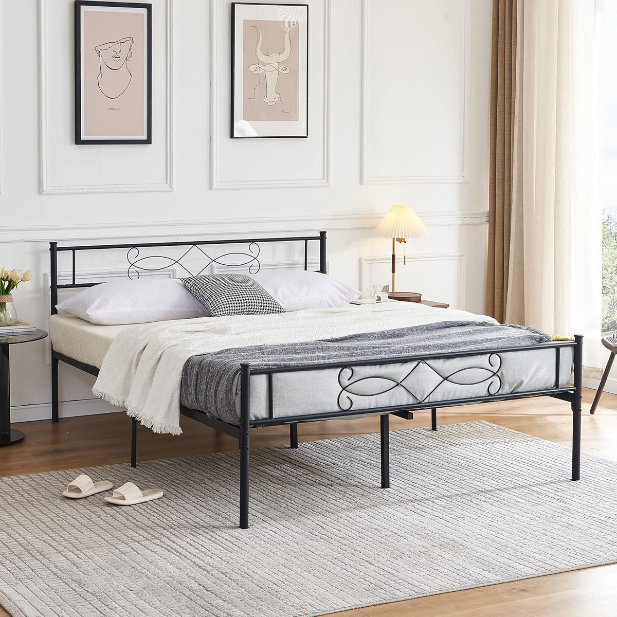 14" Full Size Metal Platform Bed Frame with Headboard Y880998
