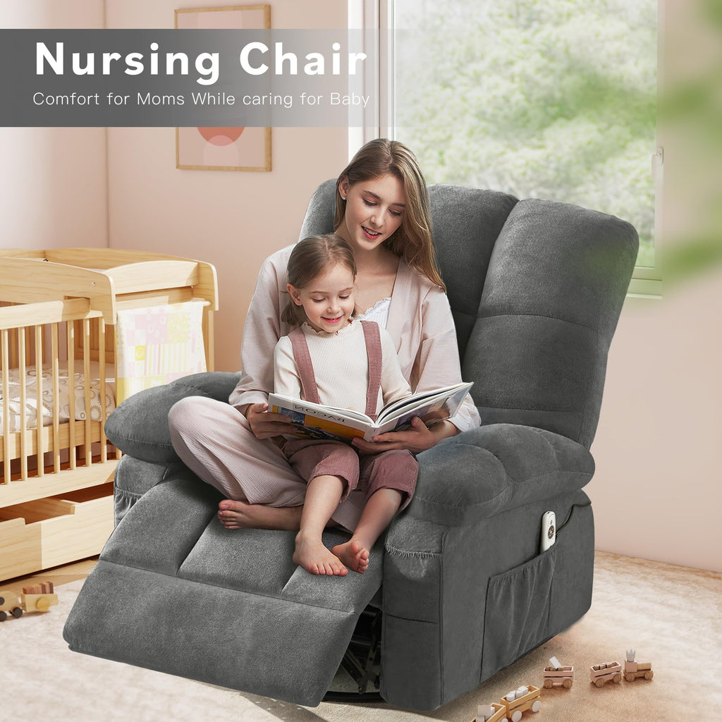 Oversized Swivel Recliner Chair with Vibration & Lumbar Heat P798696