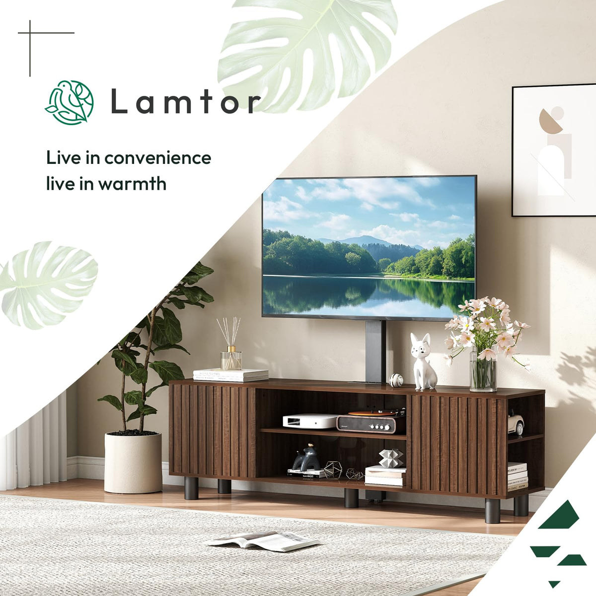 Walnut TV Stand with Mount for 65-75 Inch TV L17277