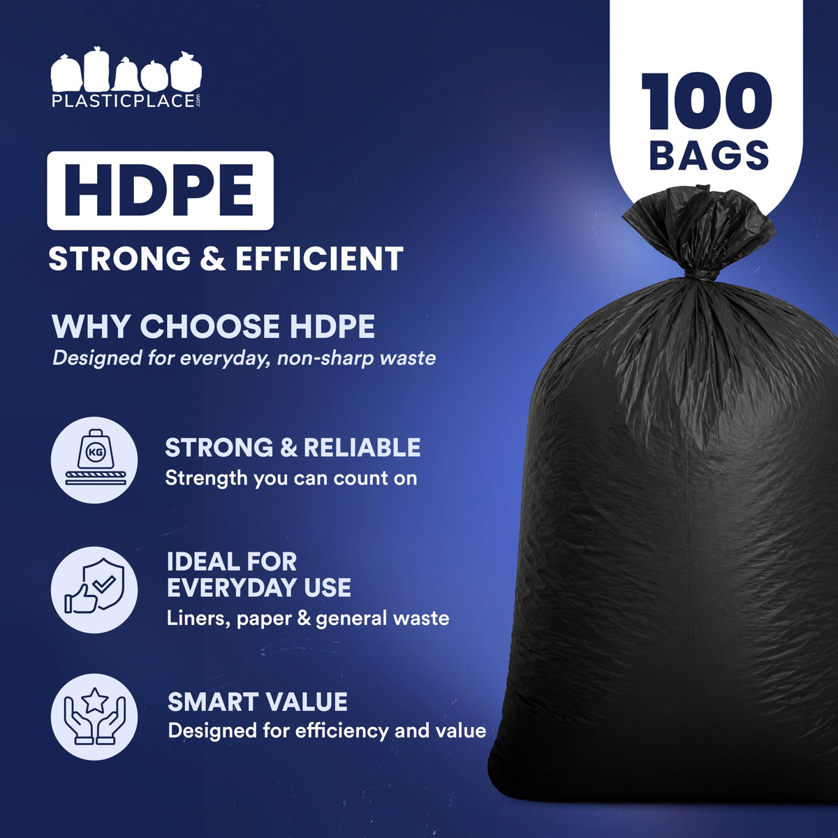 55-60 Gallon Heavy Duty Black Trash Bags, 100 Count Z48636