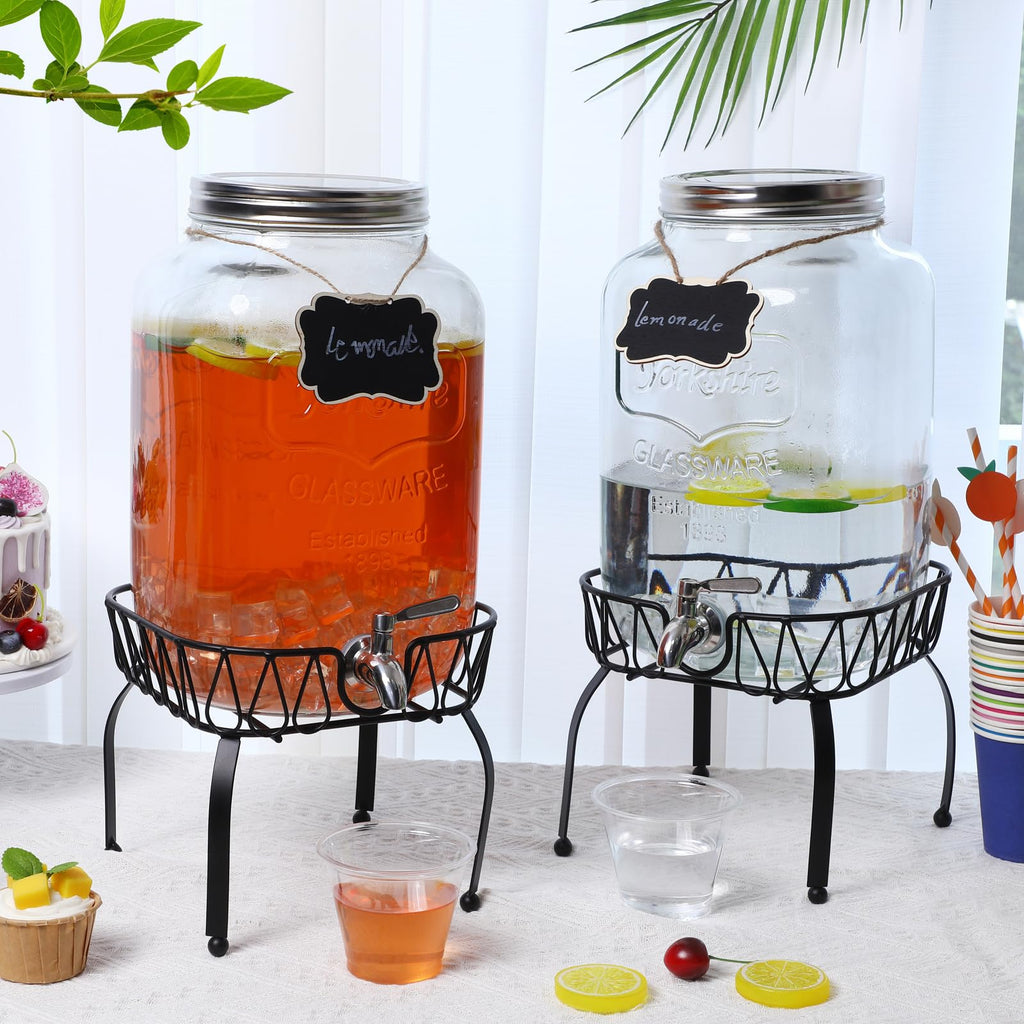 2 Pack 2 Gallon Glass Drink Dispenser with Stand A17318