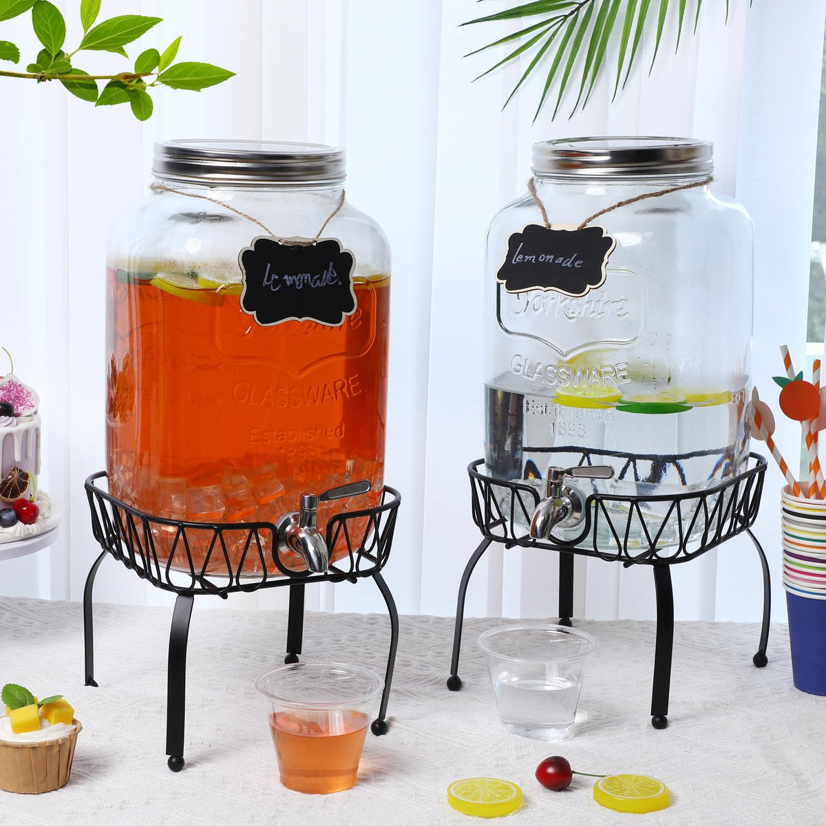 2 Pack 2 Gallon Glass Drink Dispenser with Stand A17318