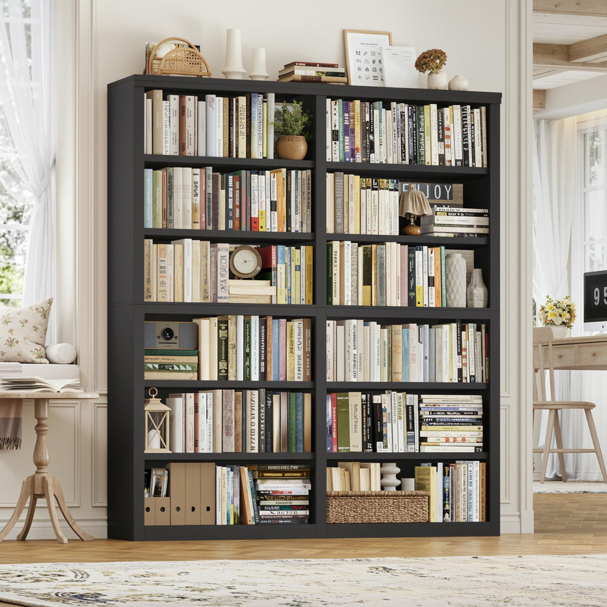 73" Tall Black 6-Tier Double Wide Bookshelf G672