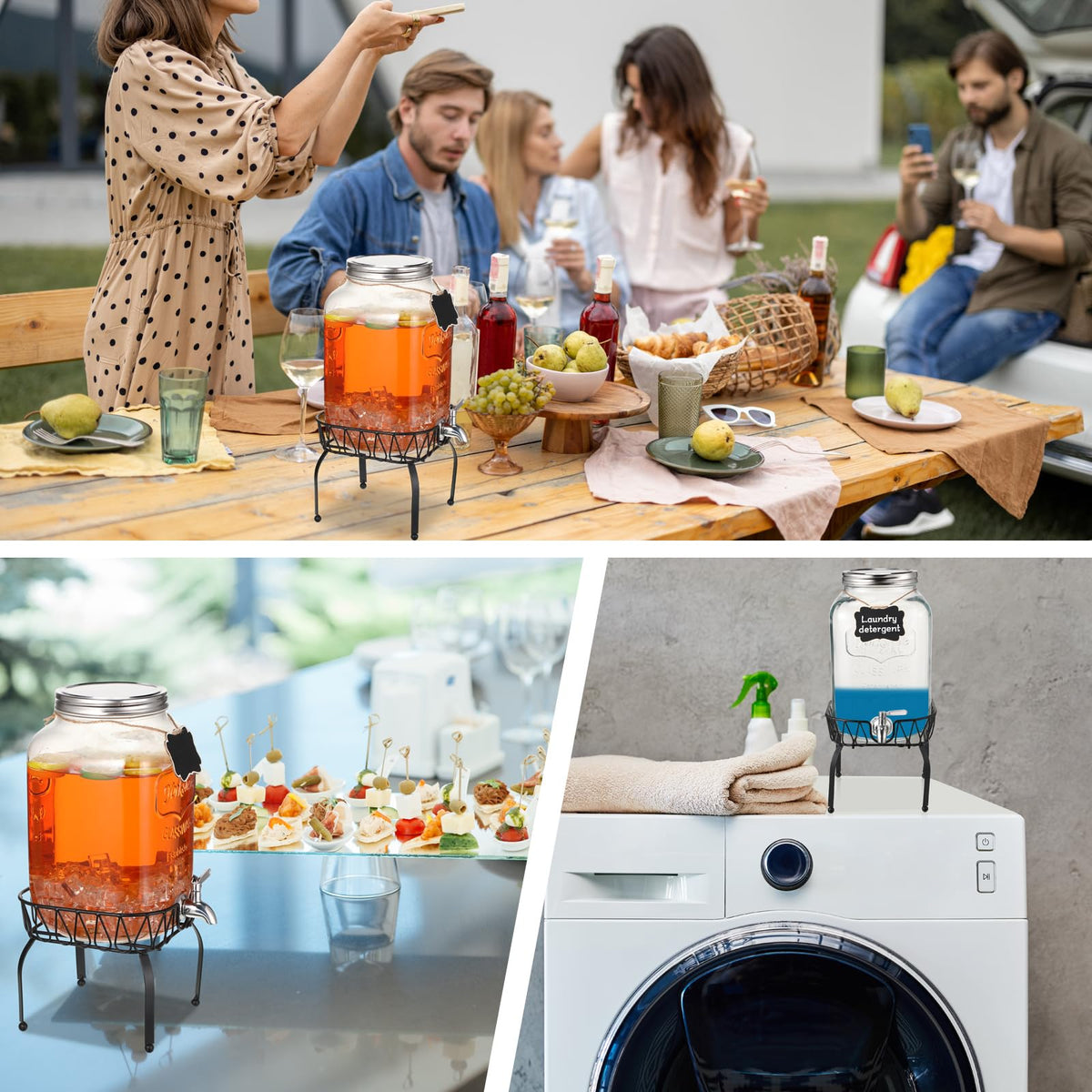 2 Pack 2 Gallon Glass Drink Dispenser with Stand A17318