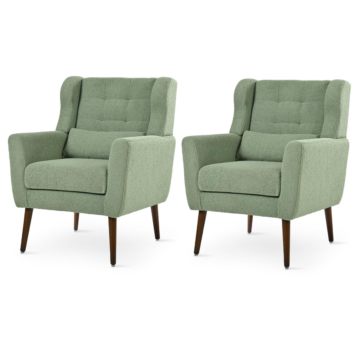 Green Teddy Upholstered Armchair Set of 2 with Lumbar Pillow S926
