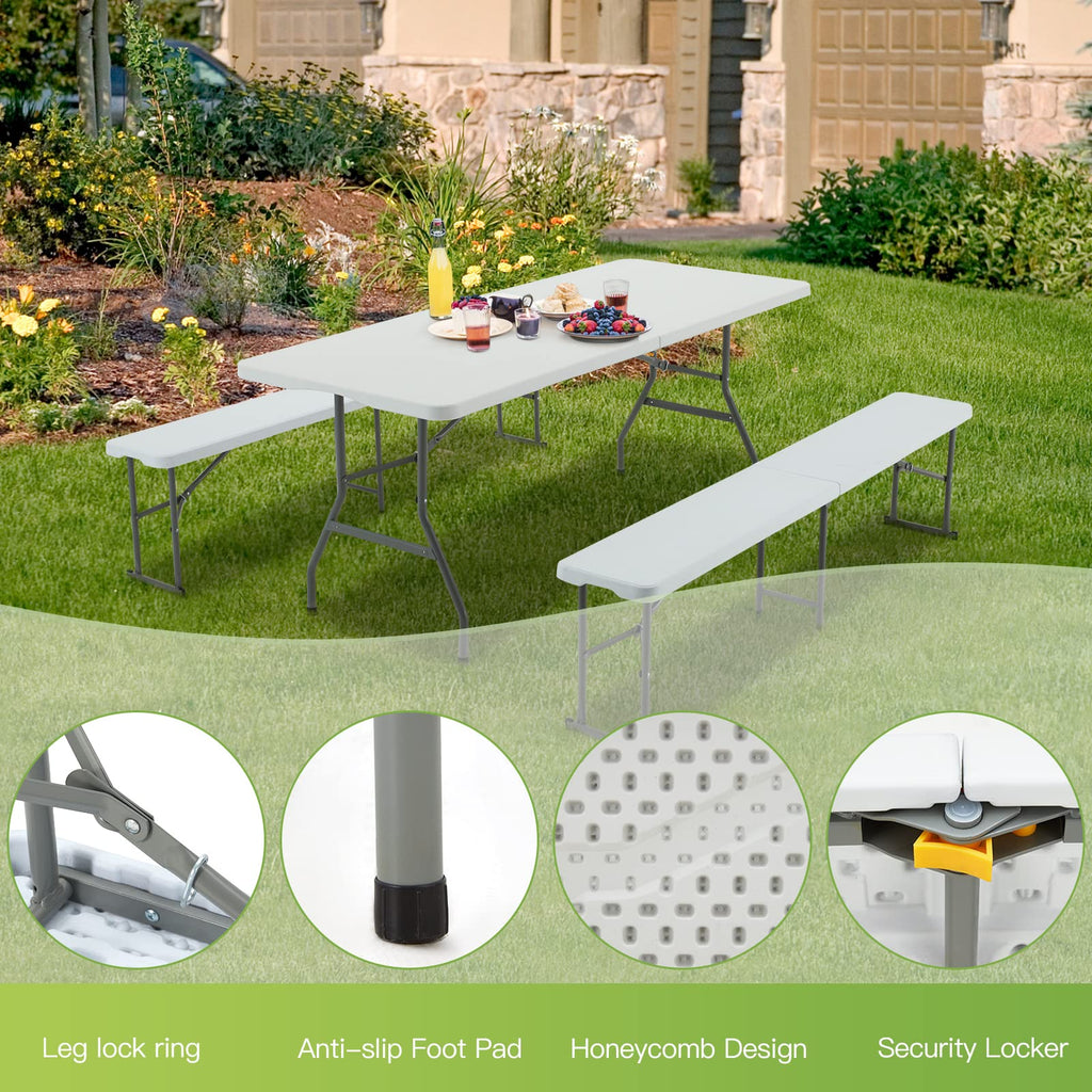 6FT White Plastic Folding Table with Carrying Handle R518