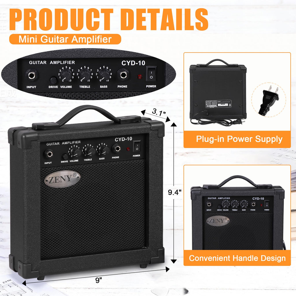 39 Inch Full Size Electric Guitar Kit with Strap, Amp, Case Bag and Strings I3672