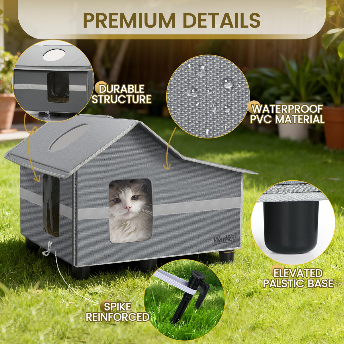 Weatherproof Insulated Outdoor Cat House with Cozy Mat Q418928