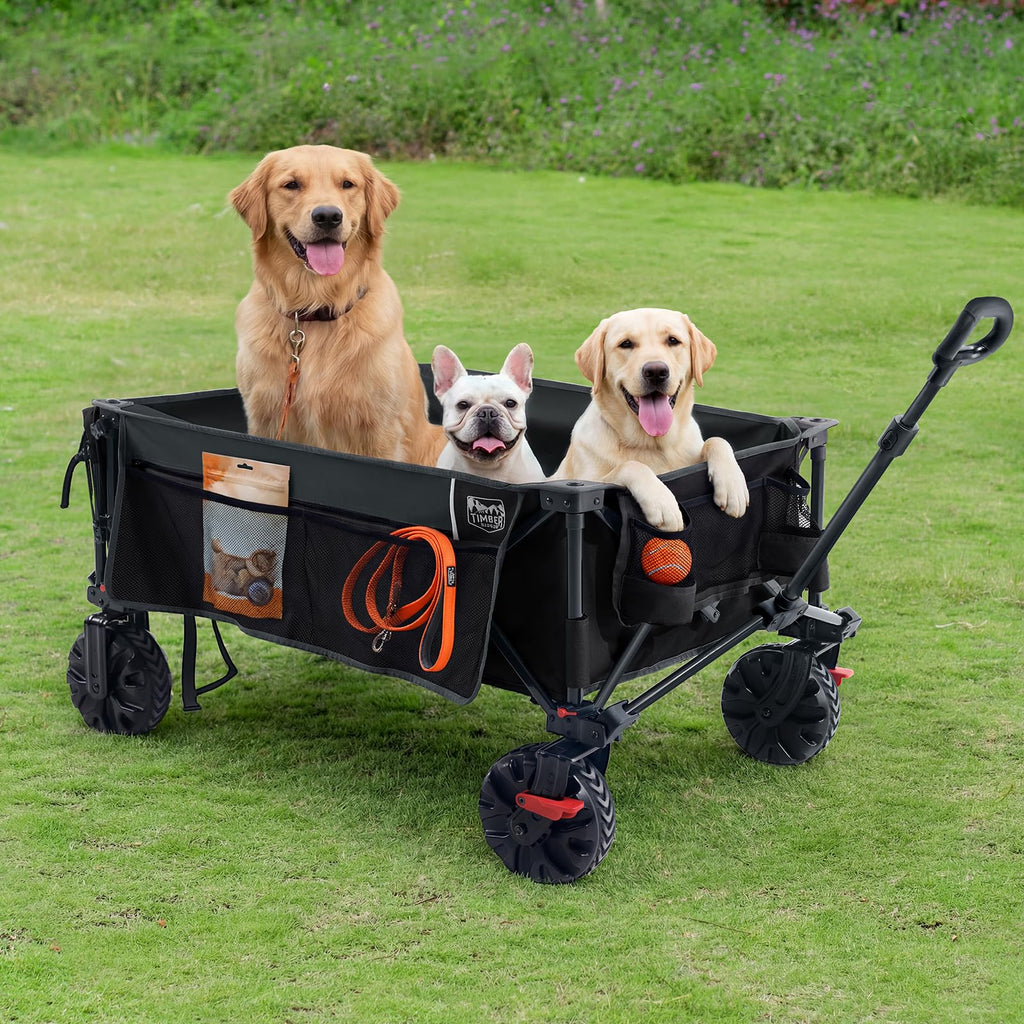 26" Extra Wide All Terrain Folding Wagon with Big Wheels, Cargo Net & Tailgate, 400lbs Heavy Duty Collapsible Cart, Black C88730
