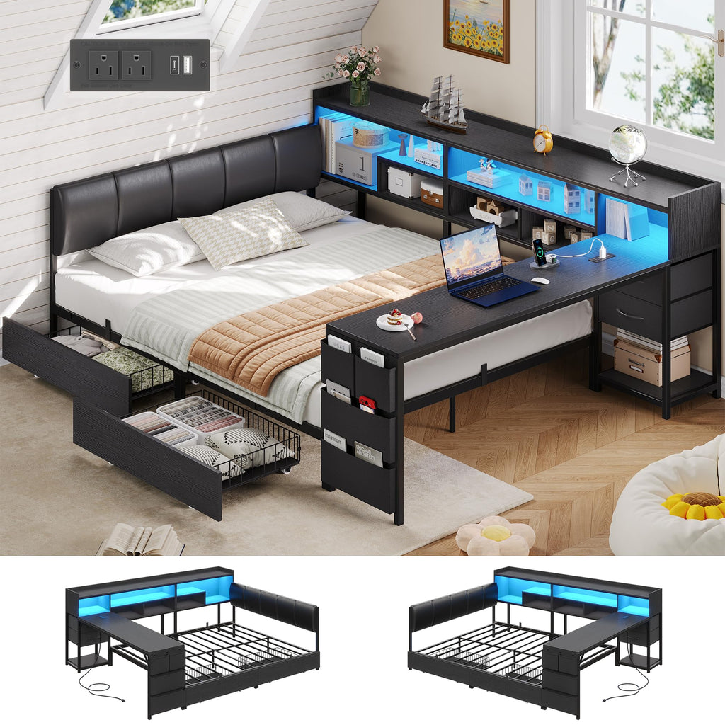 Corner Bed with Storage and Desk M9574
