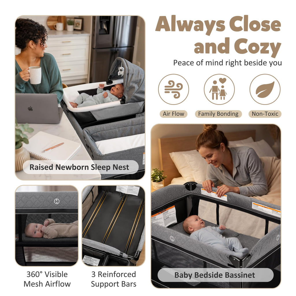 4 in 1 Foldable Pack and Play with Bassinet & Changing Table Y157703