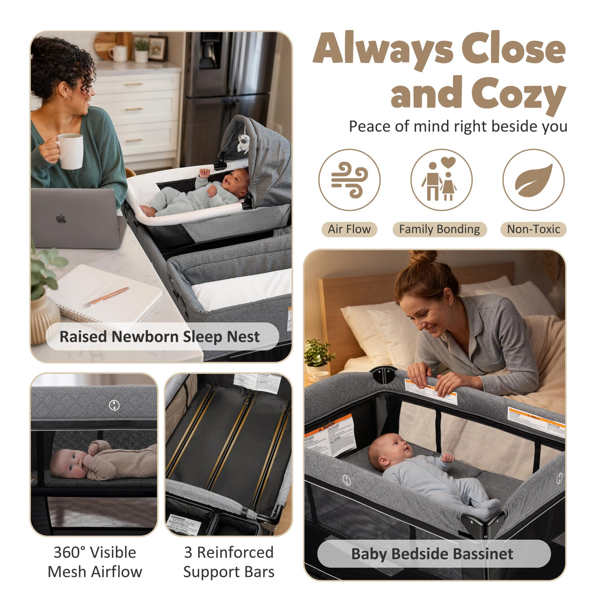 4 in 1 Foldable Pack and Play with Bassinet & Changing Table Y157703