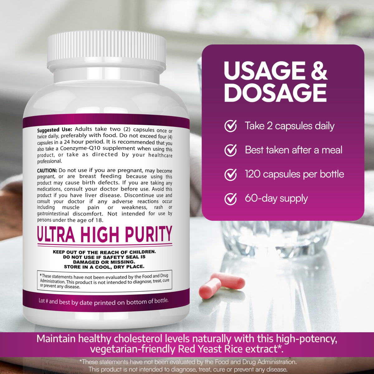 Red Yeast Rice Extract 1200 MG Vegetarian 120 Capsules Q3808