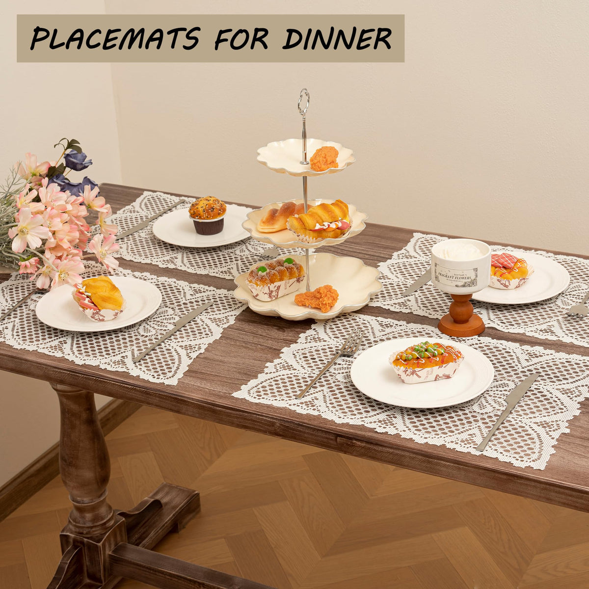 2 Pcs Rectangle Lace Placemats 12x17 Inch H68968