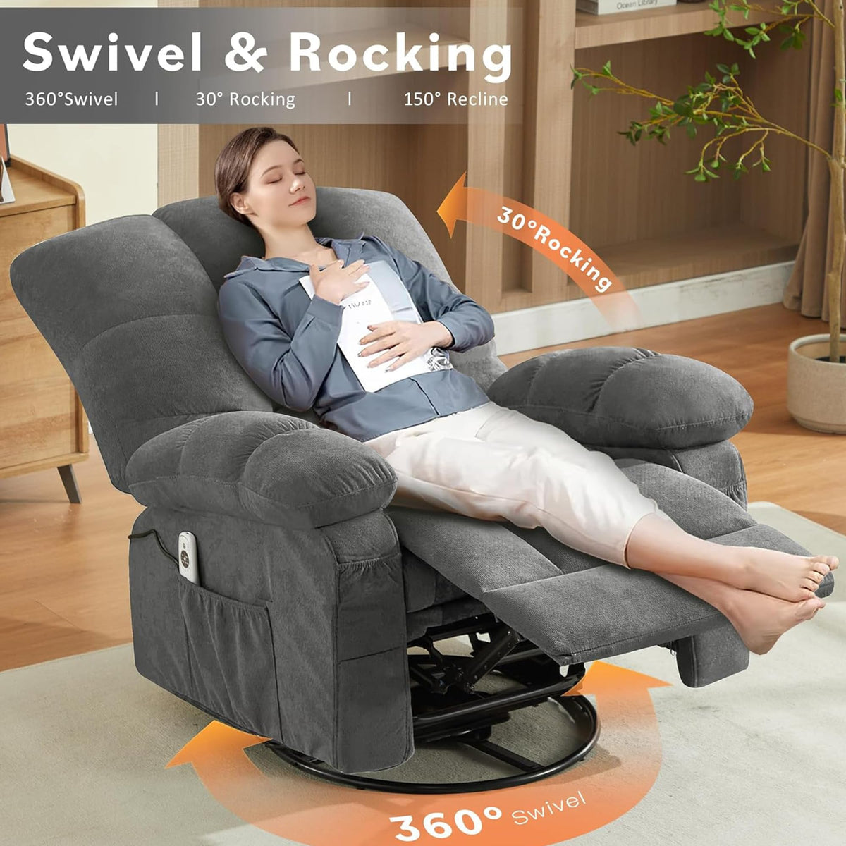Oversized Swivel Recliner Chair with Vibration & Lumbar Heat P798696
