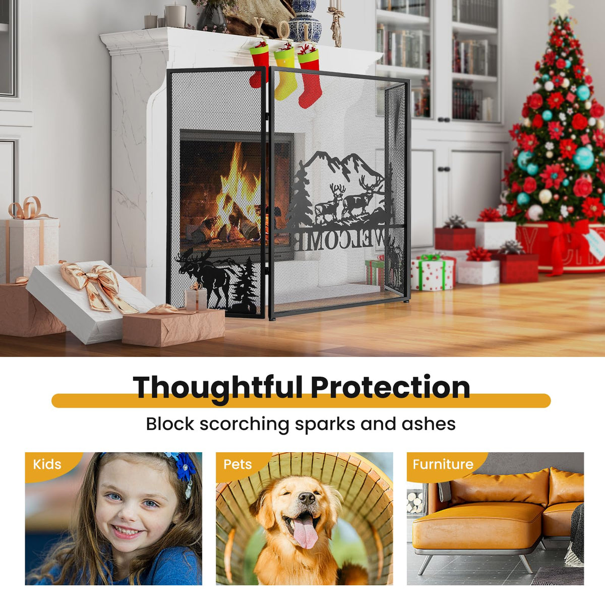 Foldable Fireplace Screen with Moose Pattern L67680