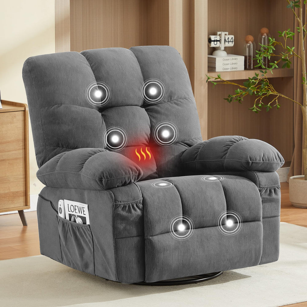 Oversized Swivel Recliner Chair with Vibration & Lumbar Heat P798696