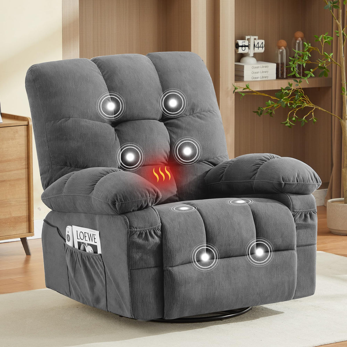 Oversized Swivel Recliner Chair with Vibration & Lumbar Heat P798696