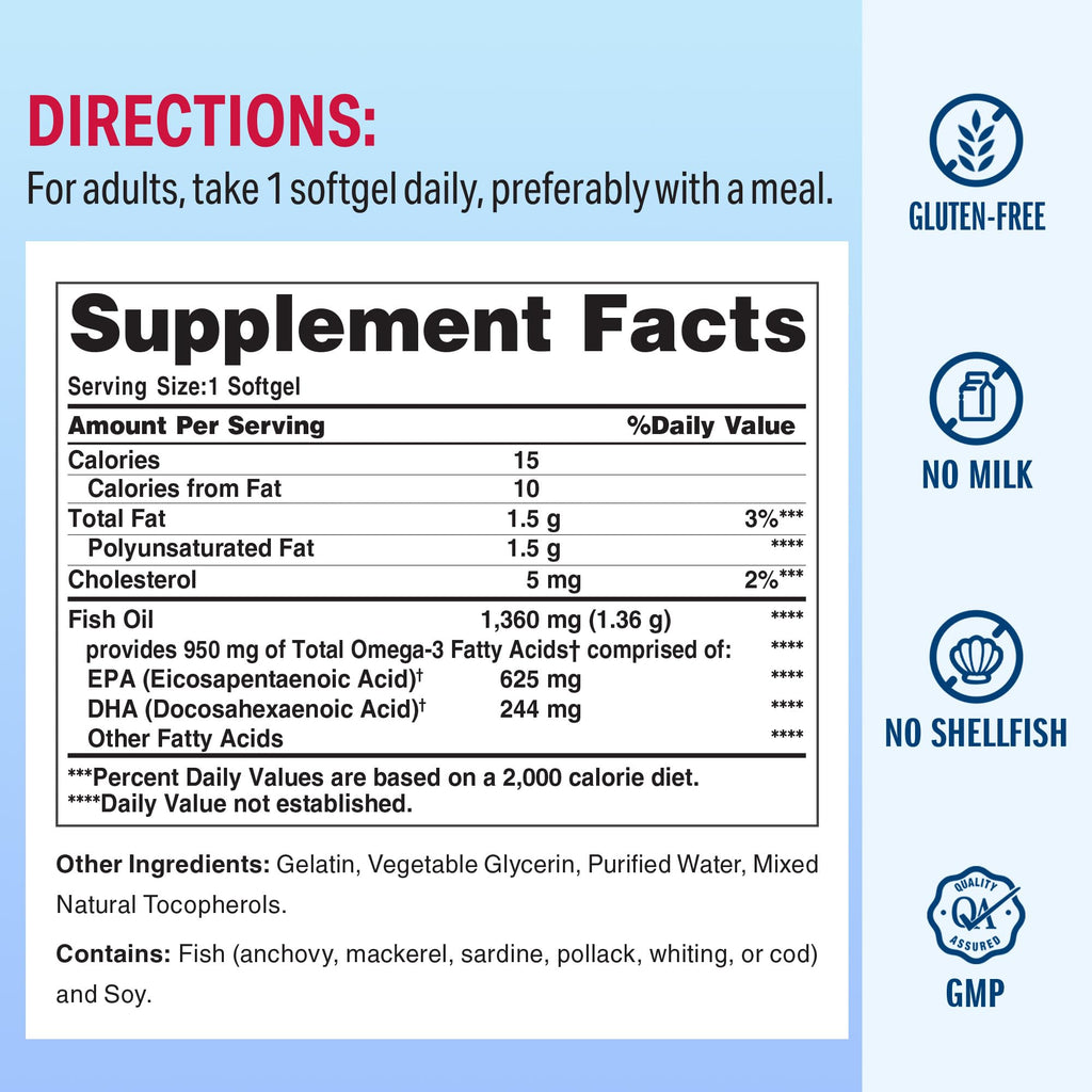 Triple Strength Omega 3 Fish Oil 1360 mg 60 Softgels N2742