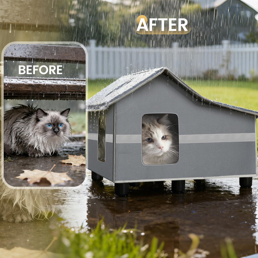 Weatherproof Insulated Outdoor Cat House with Cozy Mat Q418928