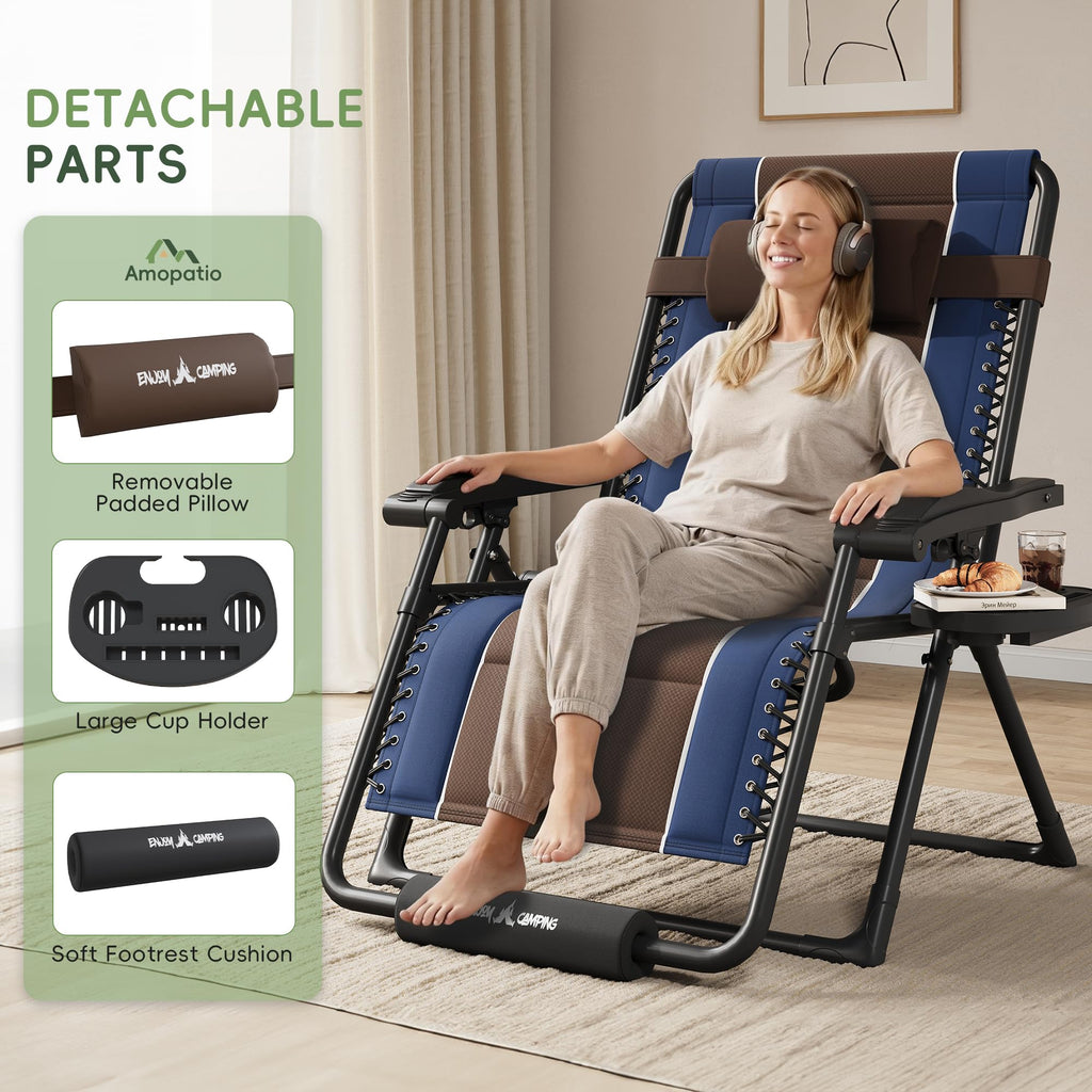 XXL Padded Zero Gravity Chairs Set of 2 Foldable Reclining Chair with Cup Holder U616380