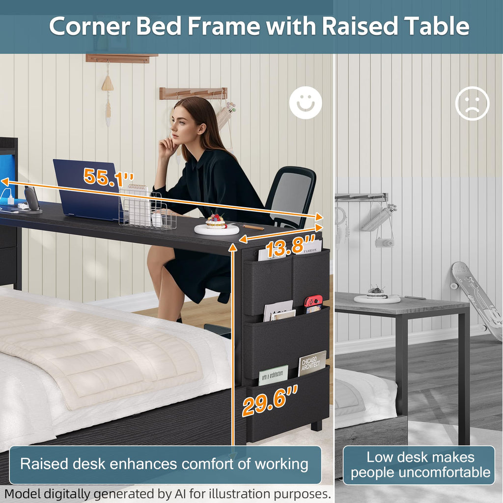 Corner Bed with Storage and Desk M9574