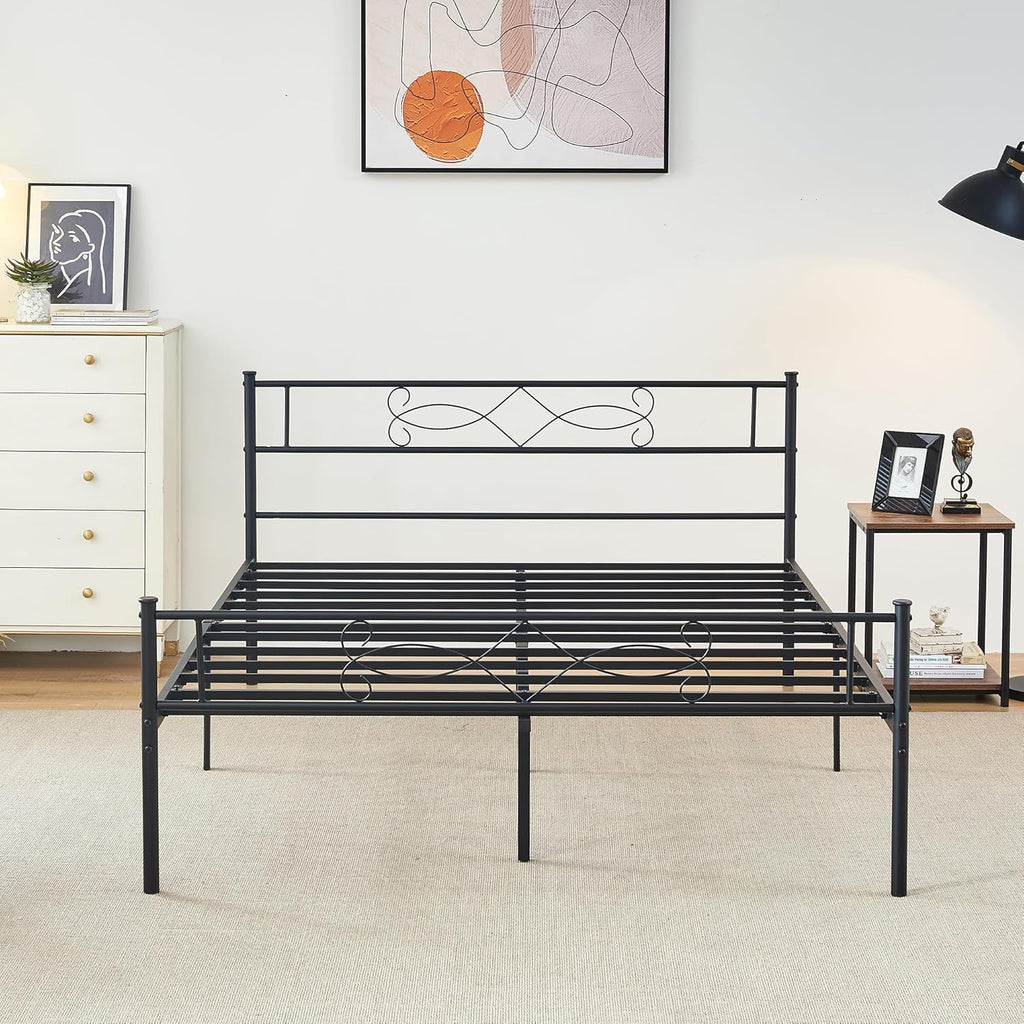 14" Full Size Metal Platform Bed Frame with Headboard Y880998
