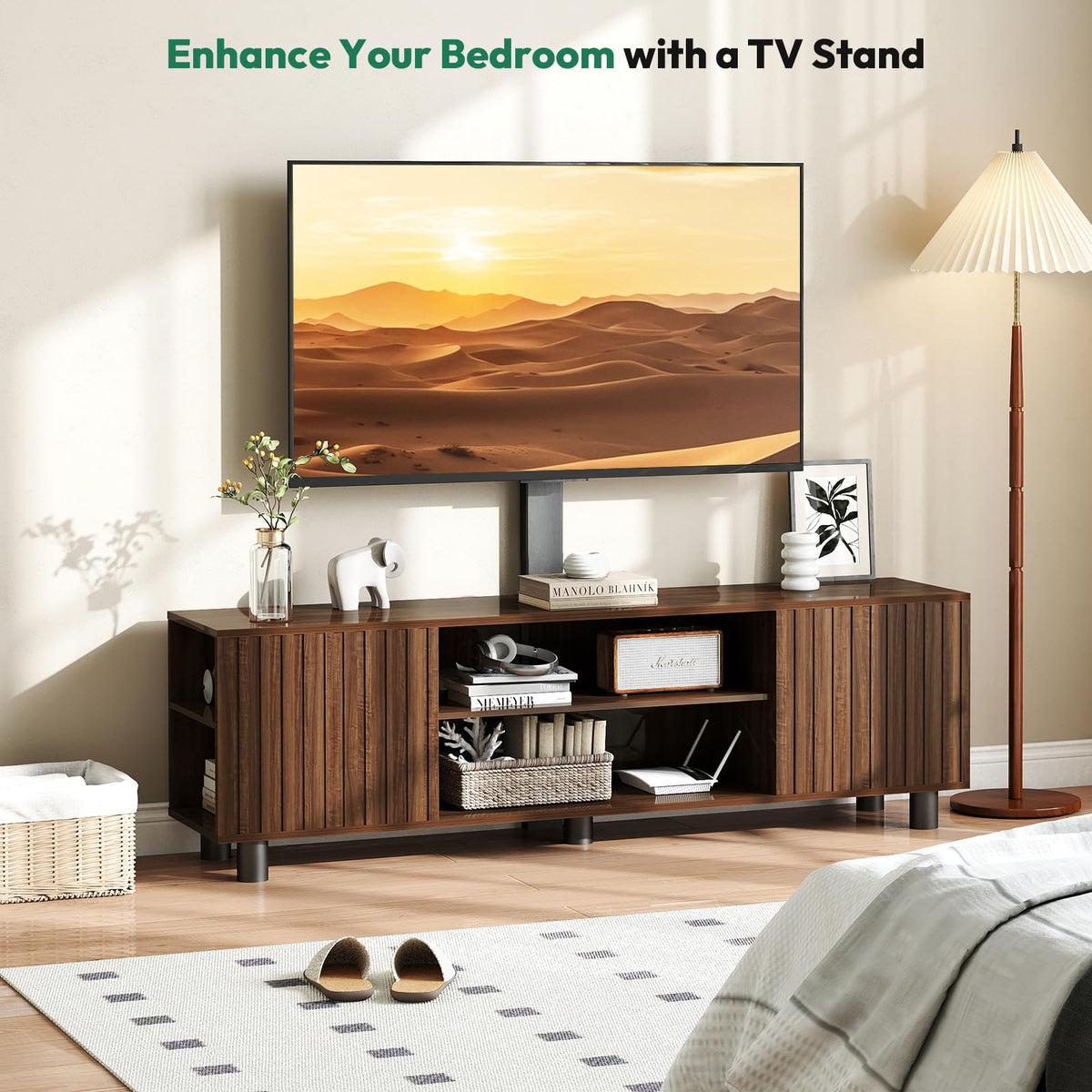 Walnut TV Stand with Mount for 65-75 Inch TV L17277