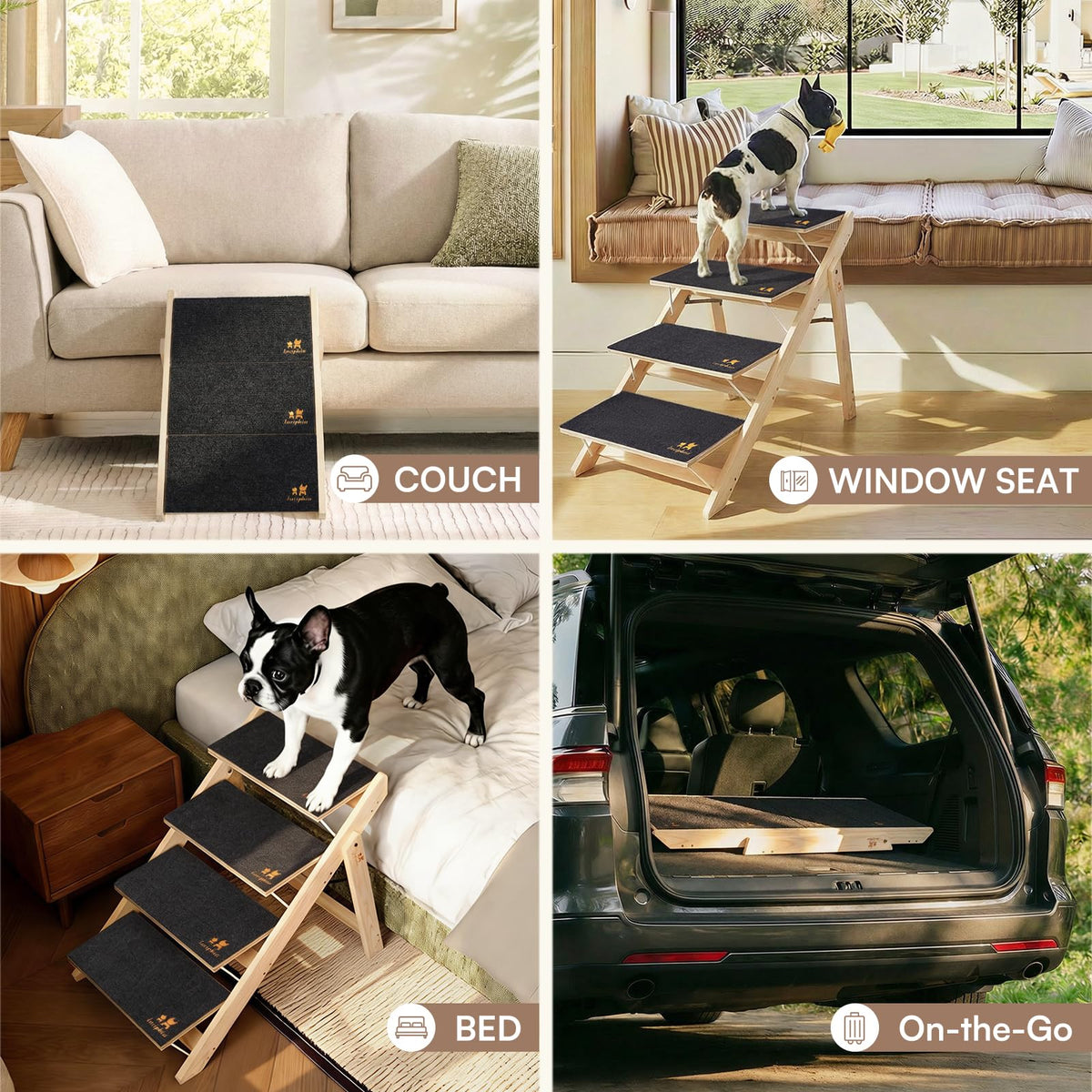 Wooden 4-Step Foldable Anti-Slip Dog Stairs R314