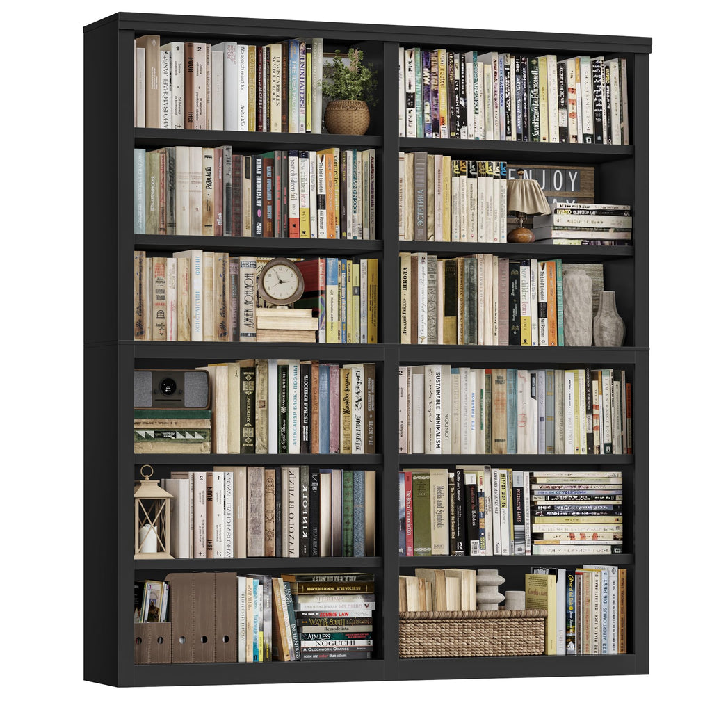 73" Tall Black 6-Tier Double Wide Bookshelf G672