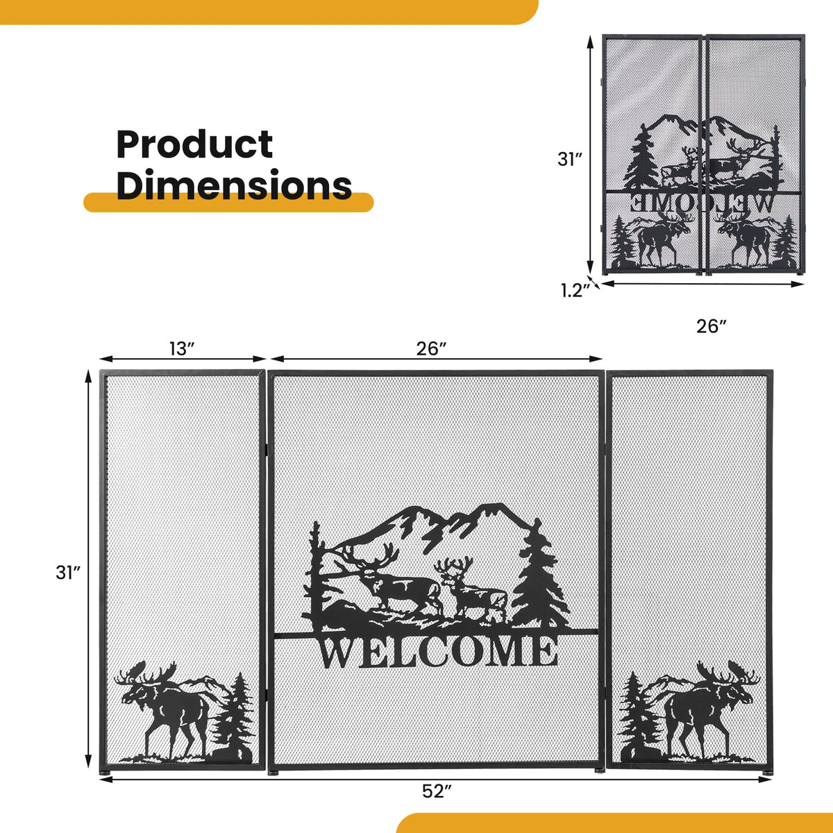 Foldable Fireplace Screen with Moose Pattern L67680