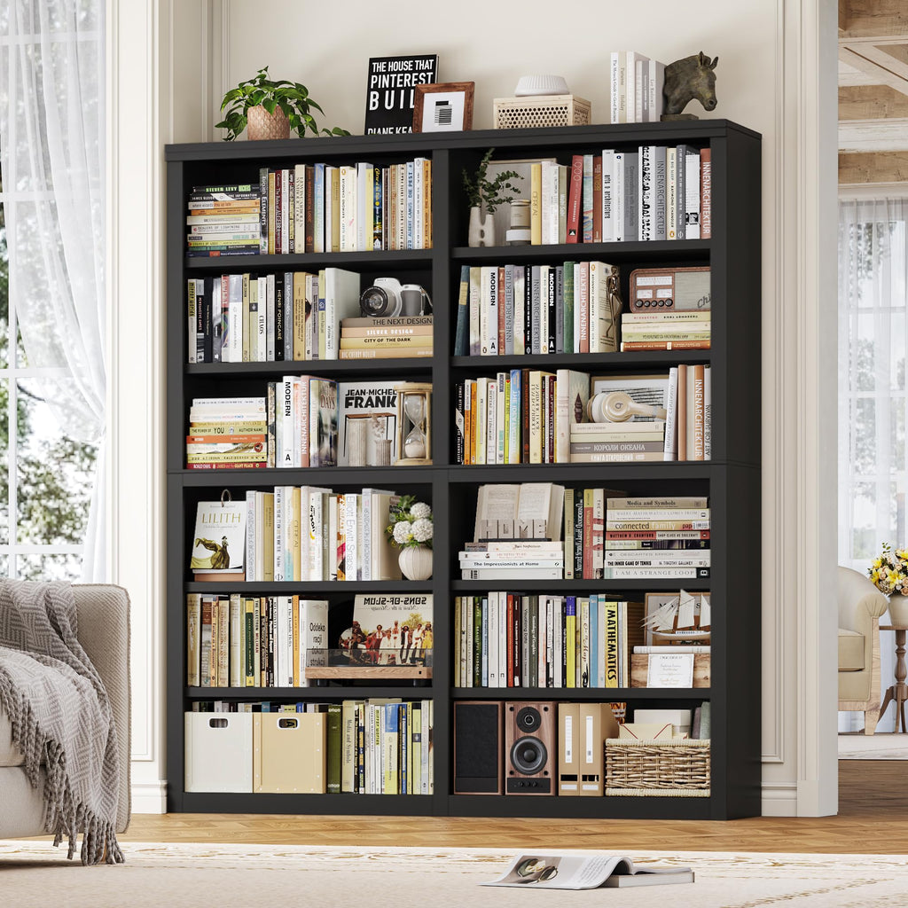 73" Tall Black 6-Tier Double Wide Bookshelf G672