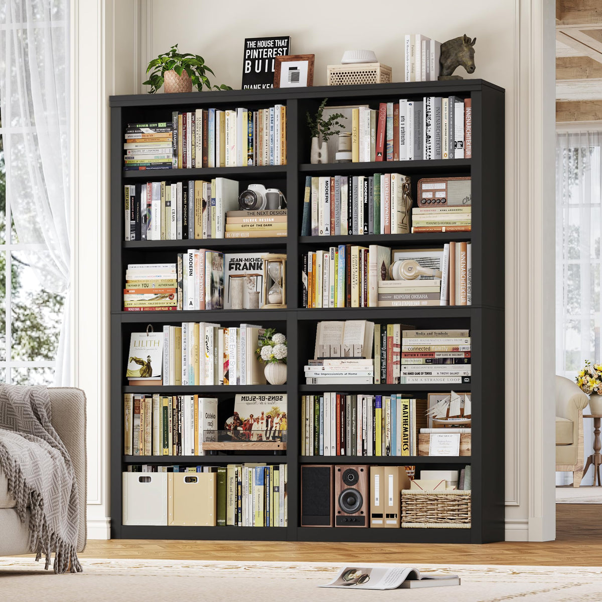 73" Tall Black 6-Tier Double Wide Bookshelf G672