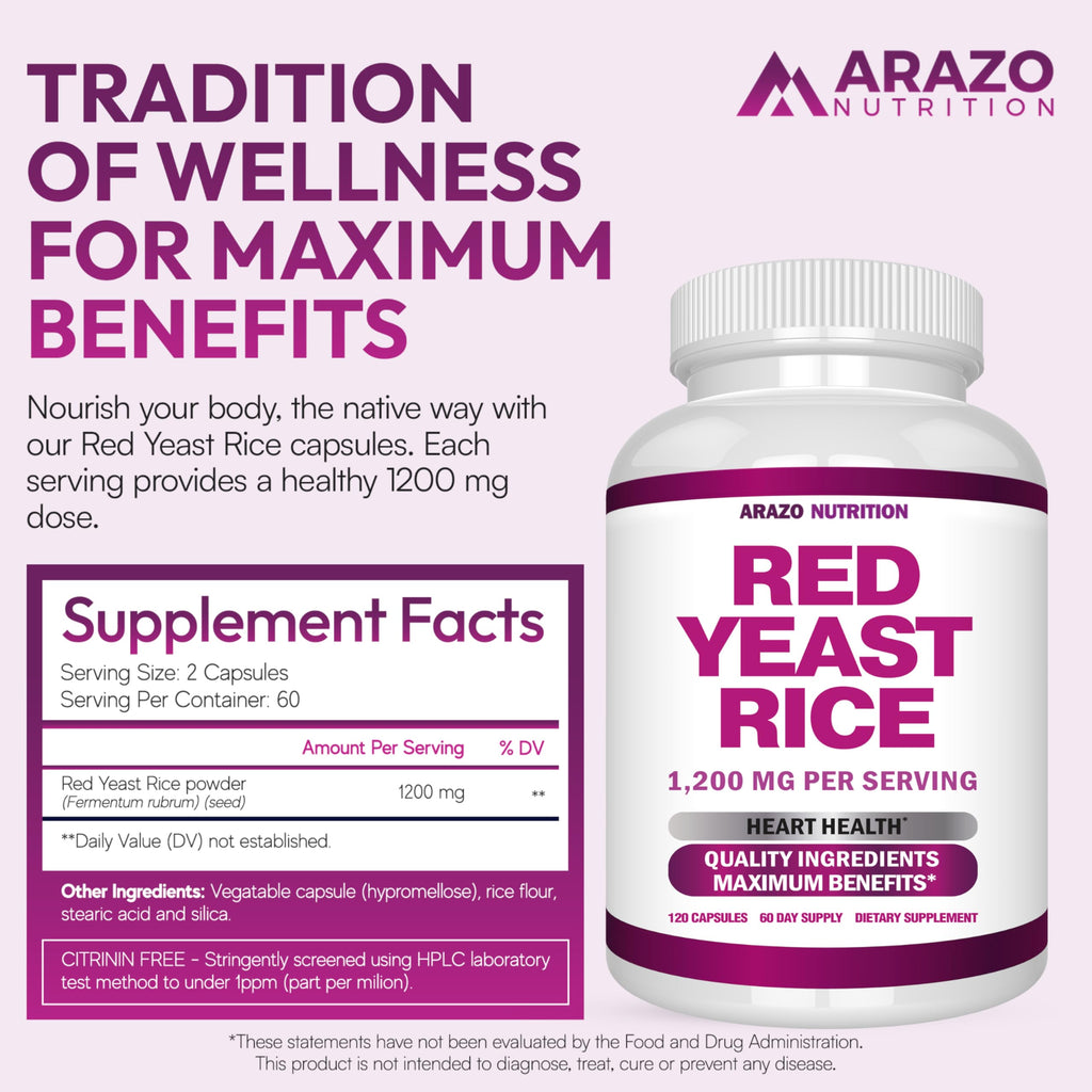 Red Yeast Rice Extract 1200 MG Vegetarian 120 Capsules Q3808