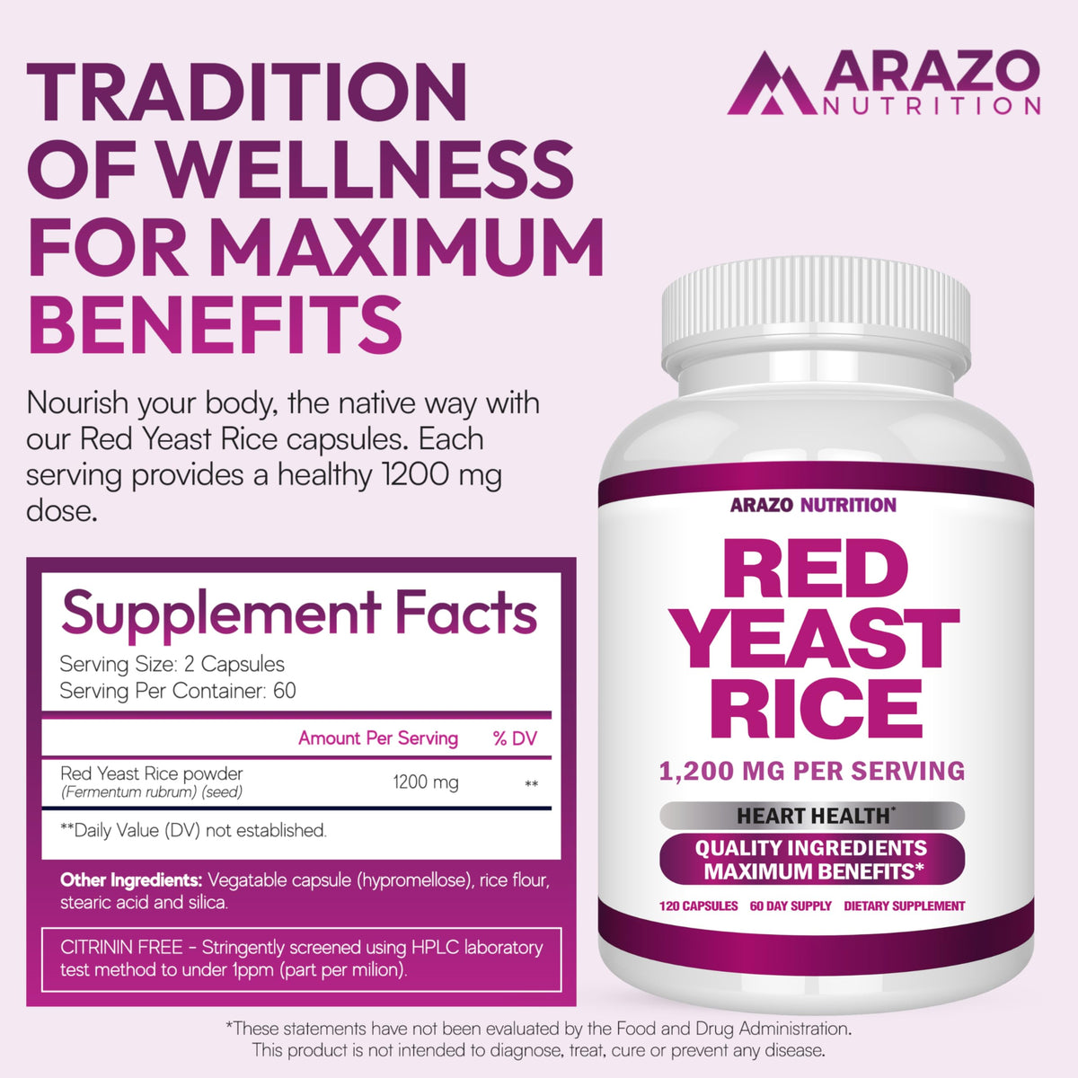 Red Yeast Rice Extract 1200 MG Vegetarian 120 Capsules Q3808