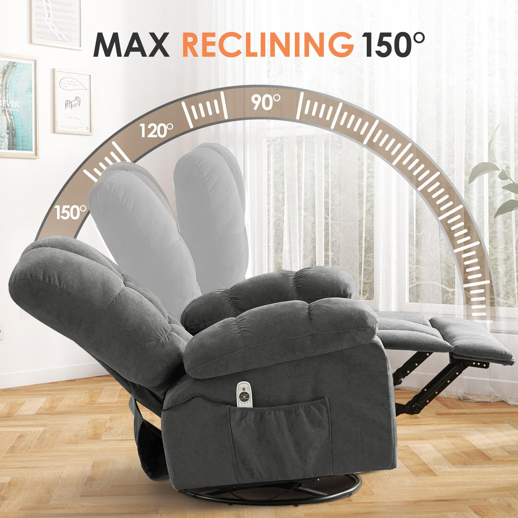 Oversized Swivel Recliner Chair with Vibration & Lumbar Heat P798696