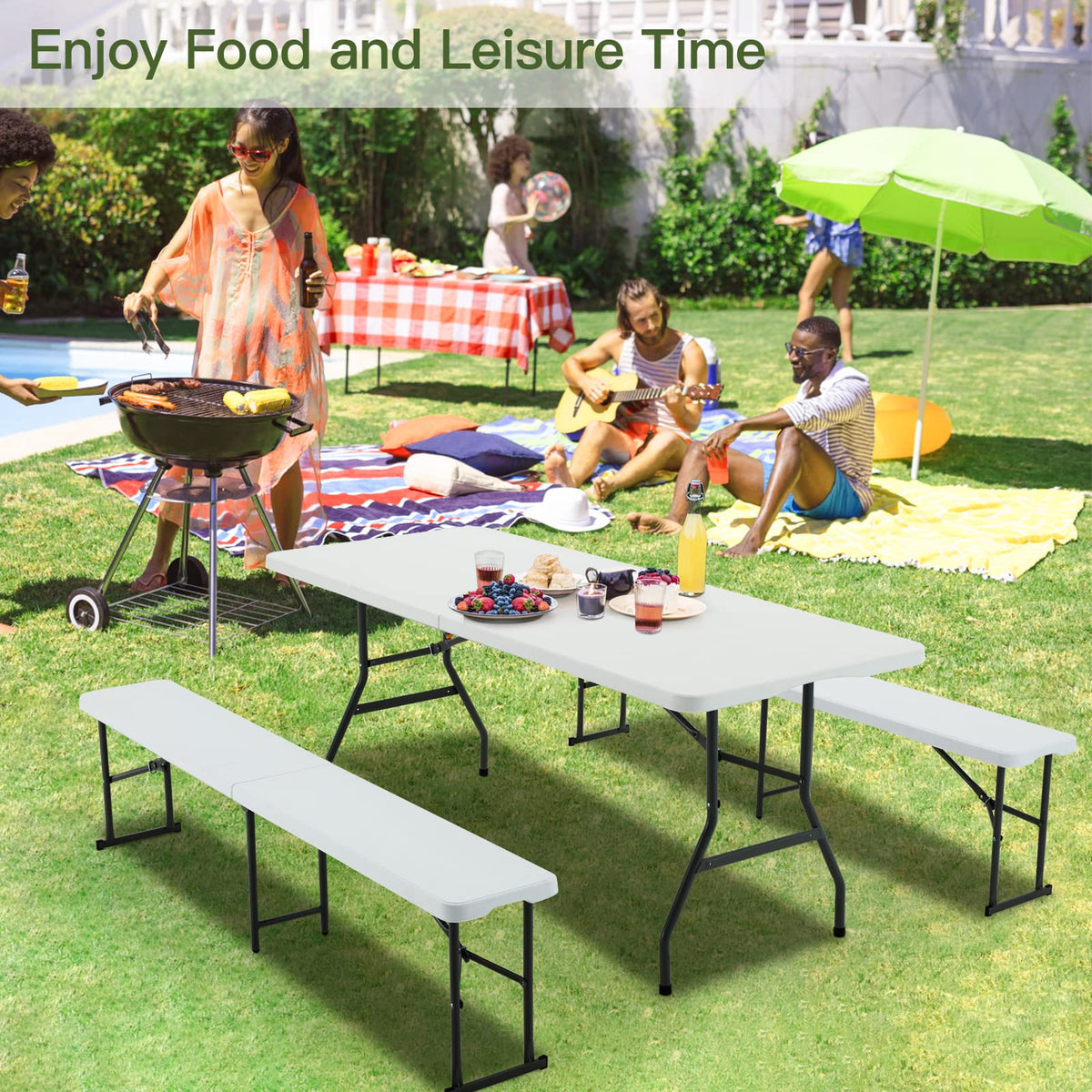 6FT White Plastic Folding Table with Carrying Handle R518