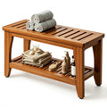 30" Solid Teak Shower Bench with Storage Shelf F553