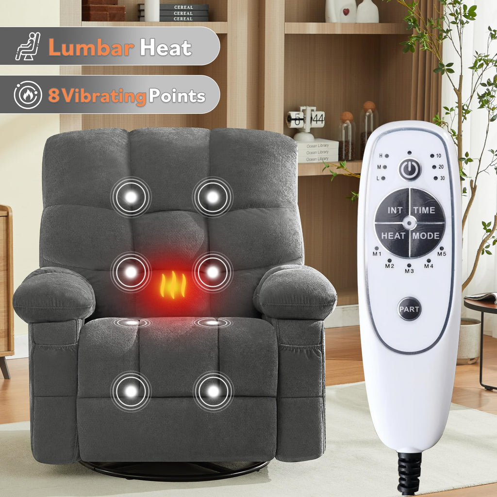 Oversized Swivel Recliner Chair with Vibration & Lumbar Heat P798696