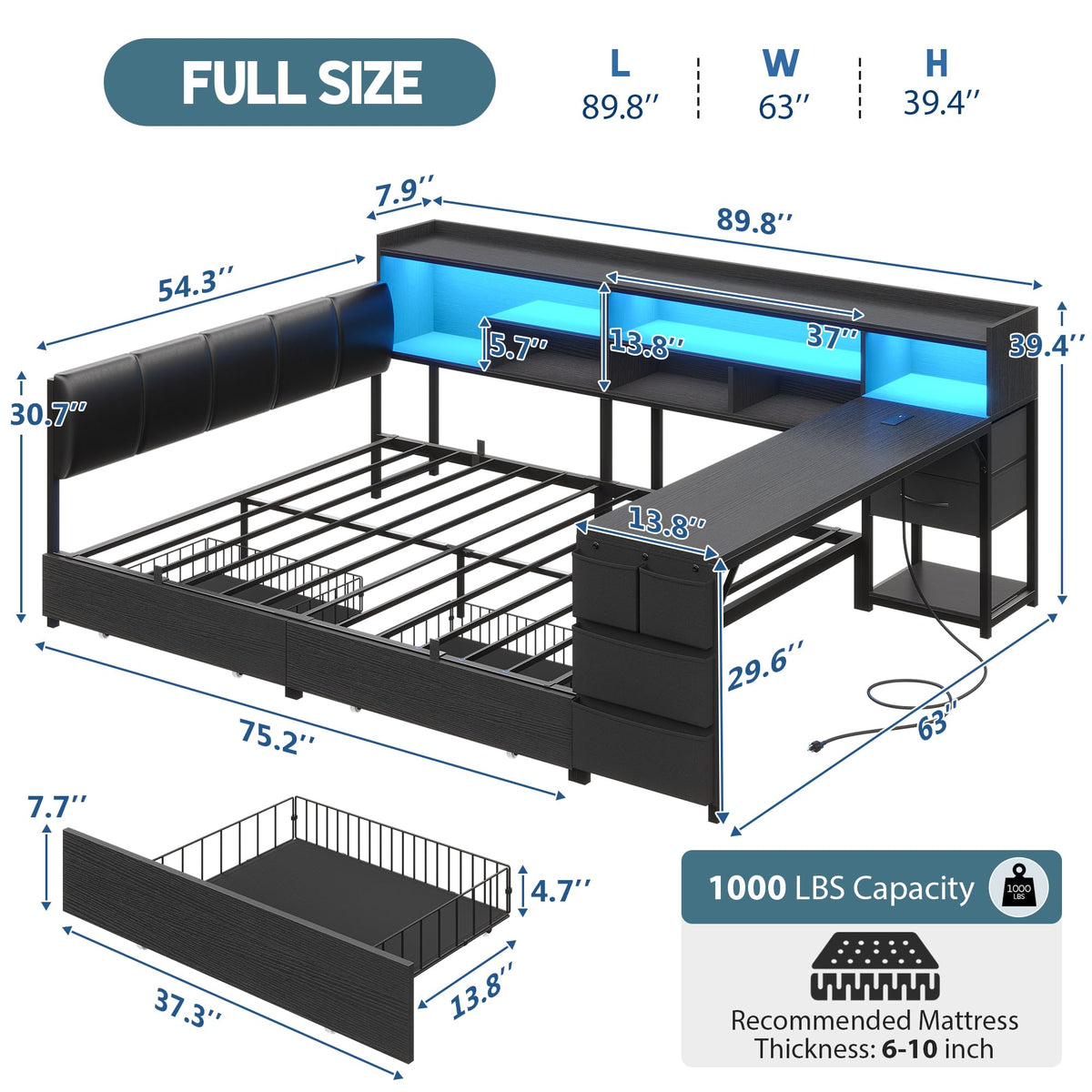 Corner Bed with Storage and Desk M9574