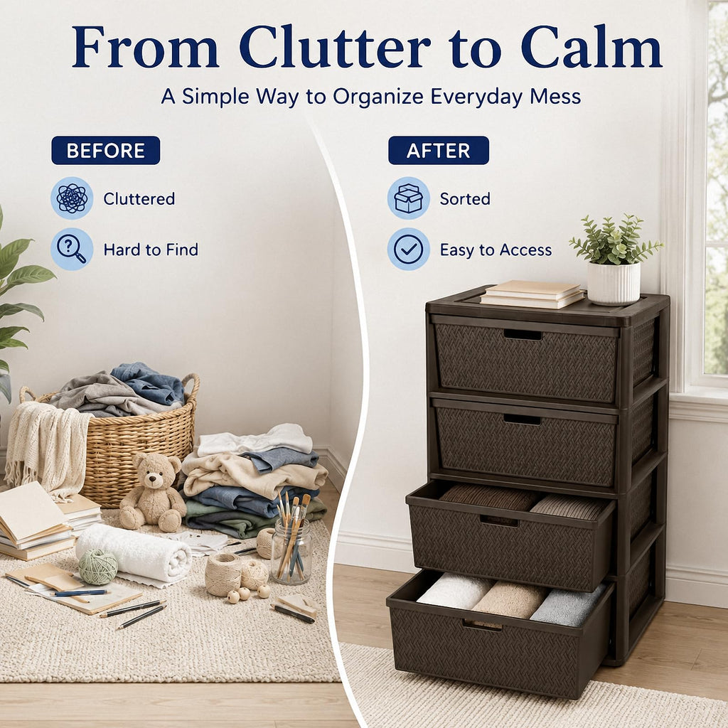 4 Drawer Brown Plastic Storage Tower R6881