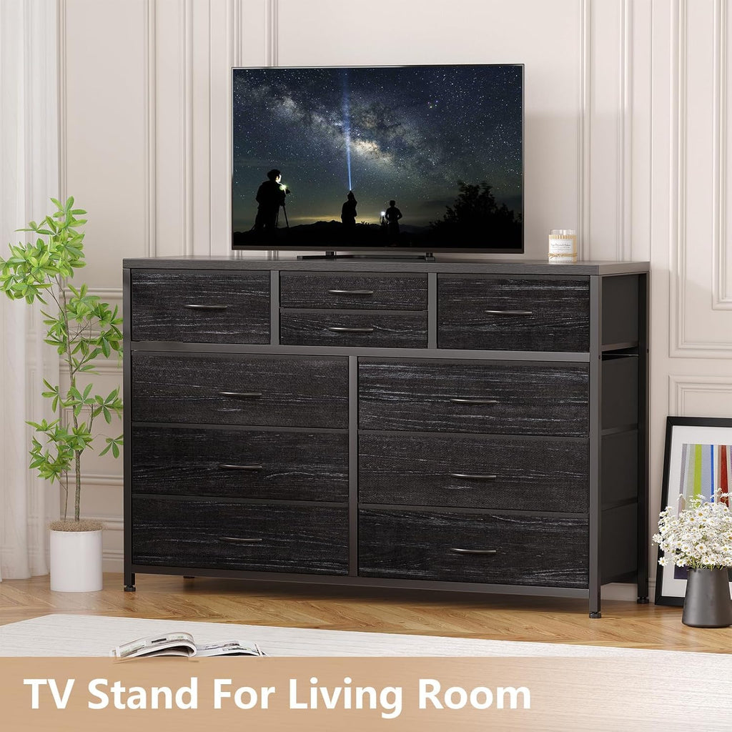 10 Drawer Fabric Dresser with Wood Top K850449
