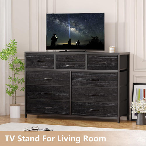 10 Drawer Fabric Dresser with Wood Top K850449