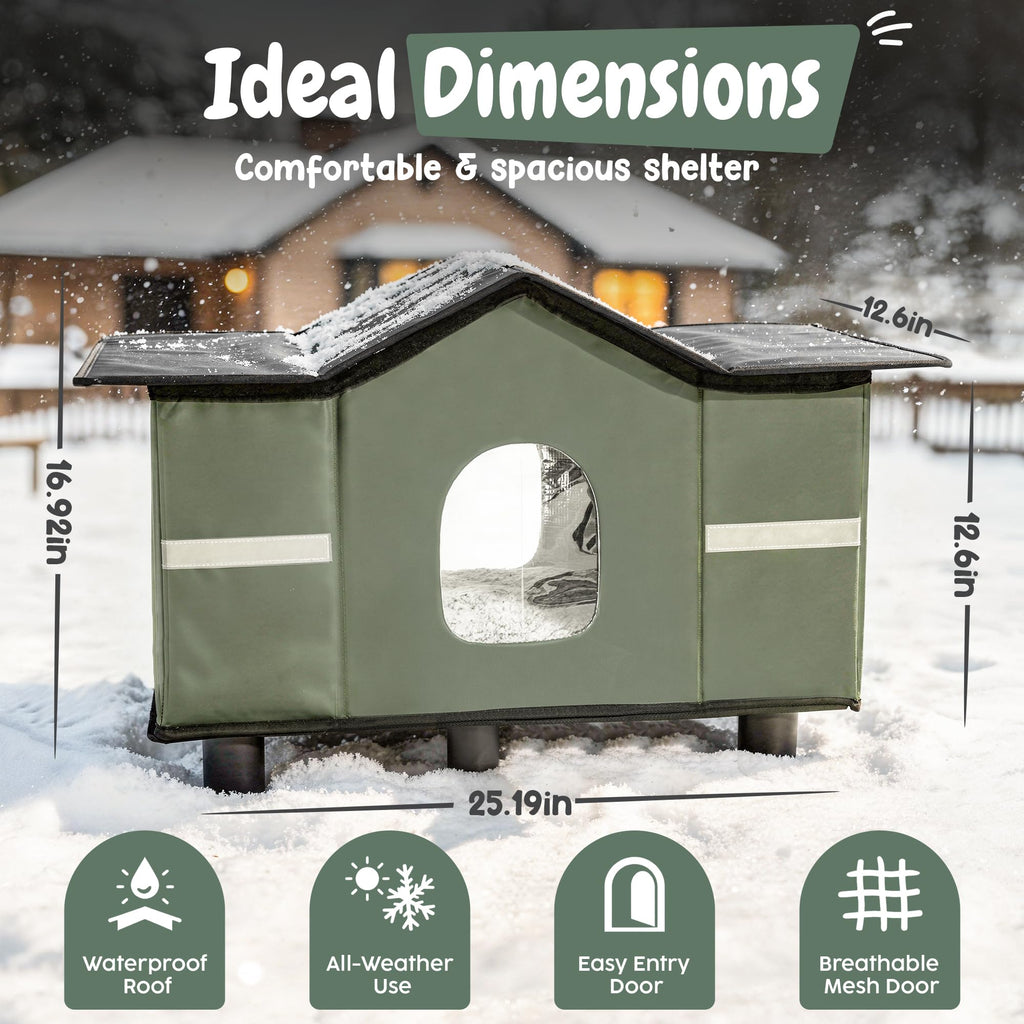 Insulated Outdoor Cat House with Self Warming & Self Cooling Mat N3074