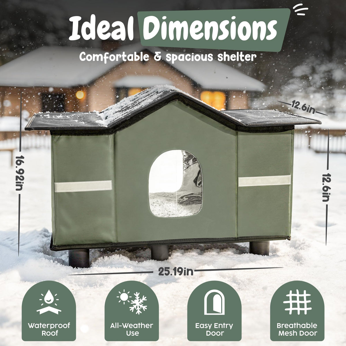 Insulated Outdoor Cat House with Self Warming & Self Cooling Mat N3074