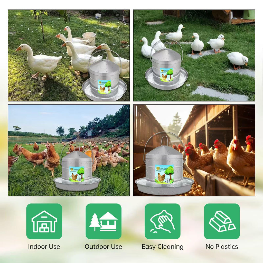 304 Food Grade Stainless Steel Automatic Chicken Waterer 8L/2.1Gal D72768